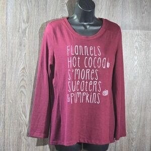 MODERN CANVAS Womens Small Burgundy Long Sleeve Sweatshirt‎ "Flannels Hot Cocoa"